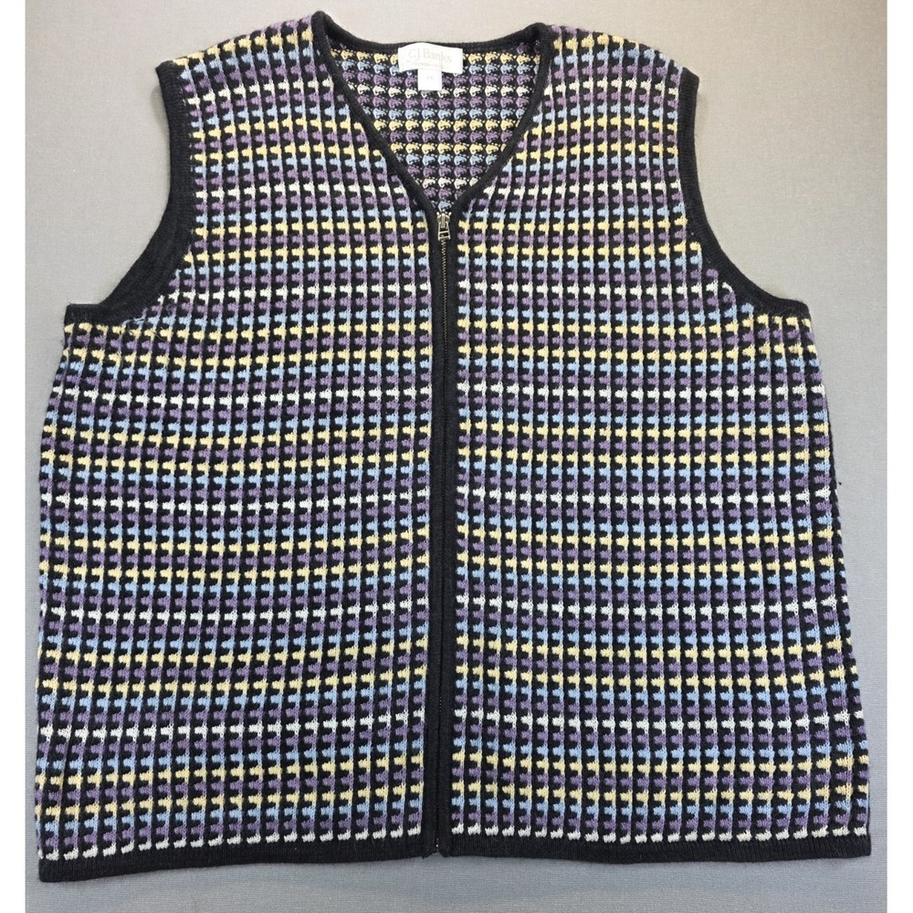 CJ Banks 2X Sweater Vest Full Zip Angora Ramie‎ Blend Geomtric Vintage